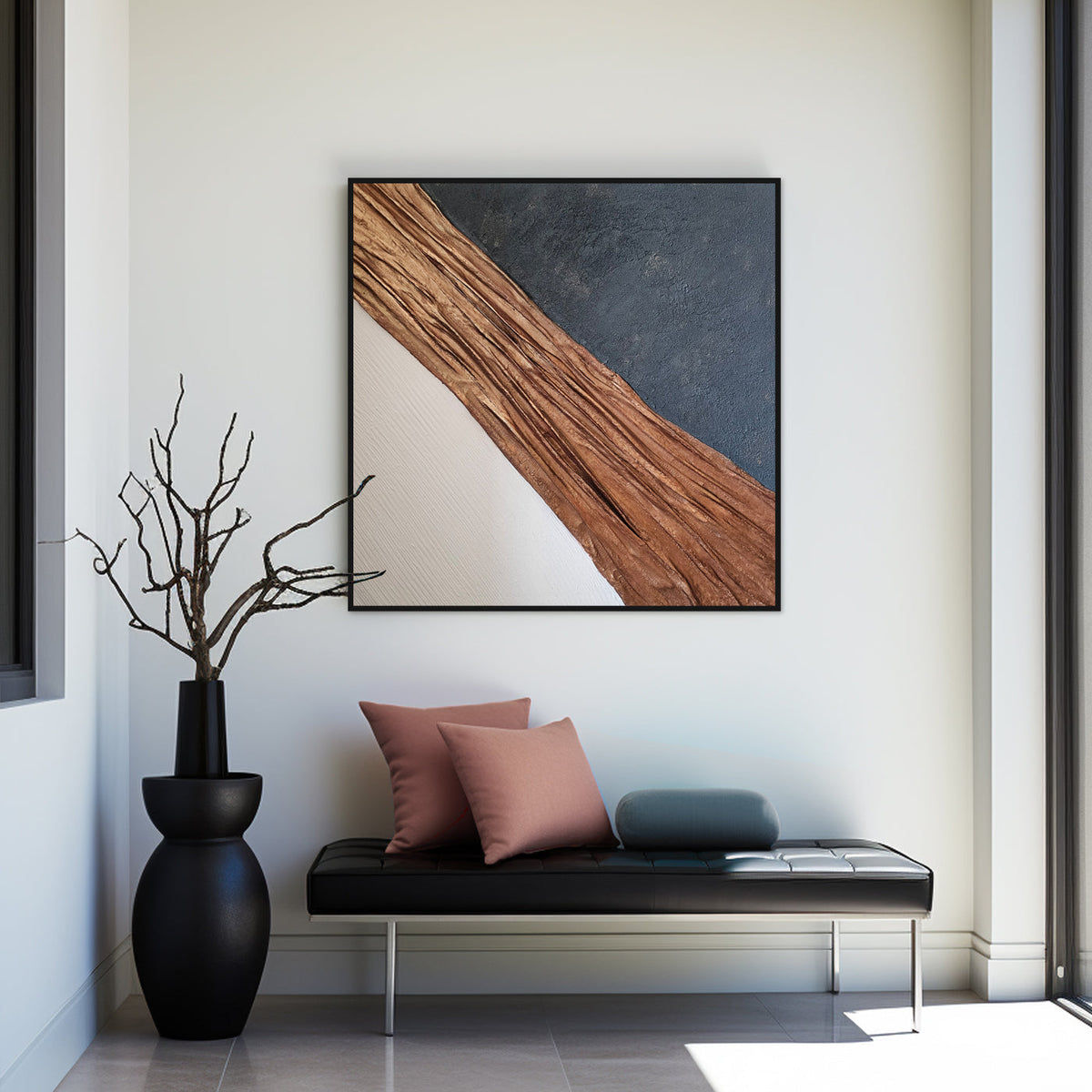 handmade textured abstract wall art painting for modern Dubai living room interior,calming neutral abstract painting for contemporary home