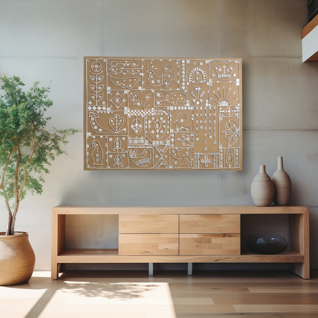 Mirrored Geometry | Hand-Sculpted Mud-Mirror Wall Decor