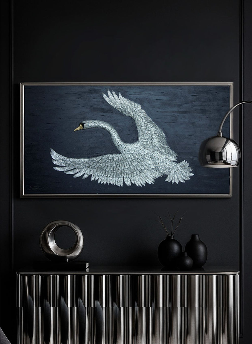 Swan | Handmade 3D Art | Jewelry painting
