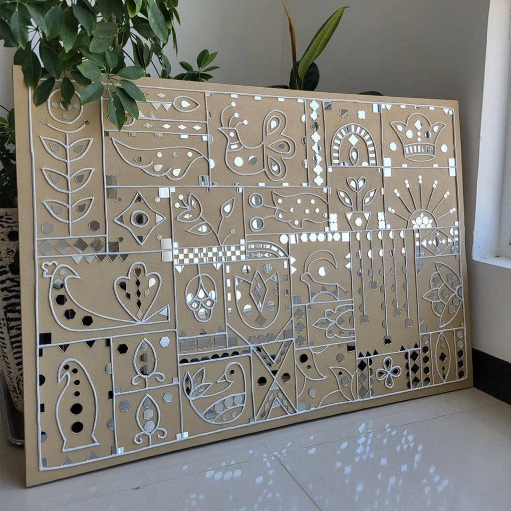 Mirrored Geometry | Hand-Sculpted Mud-Mirror Wall Decor