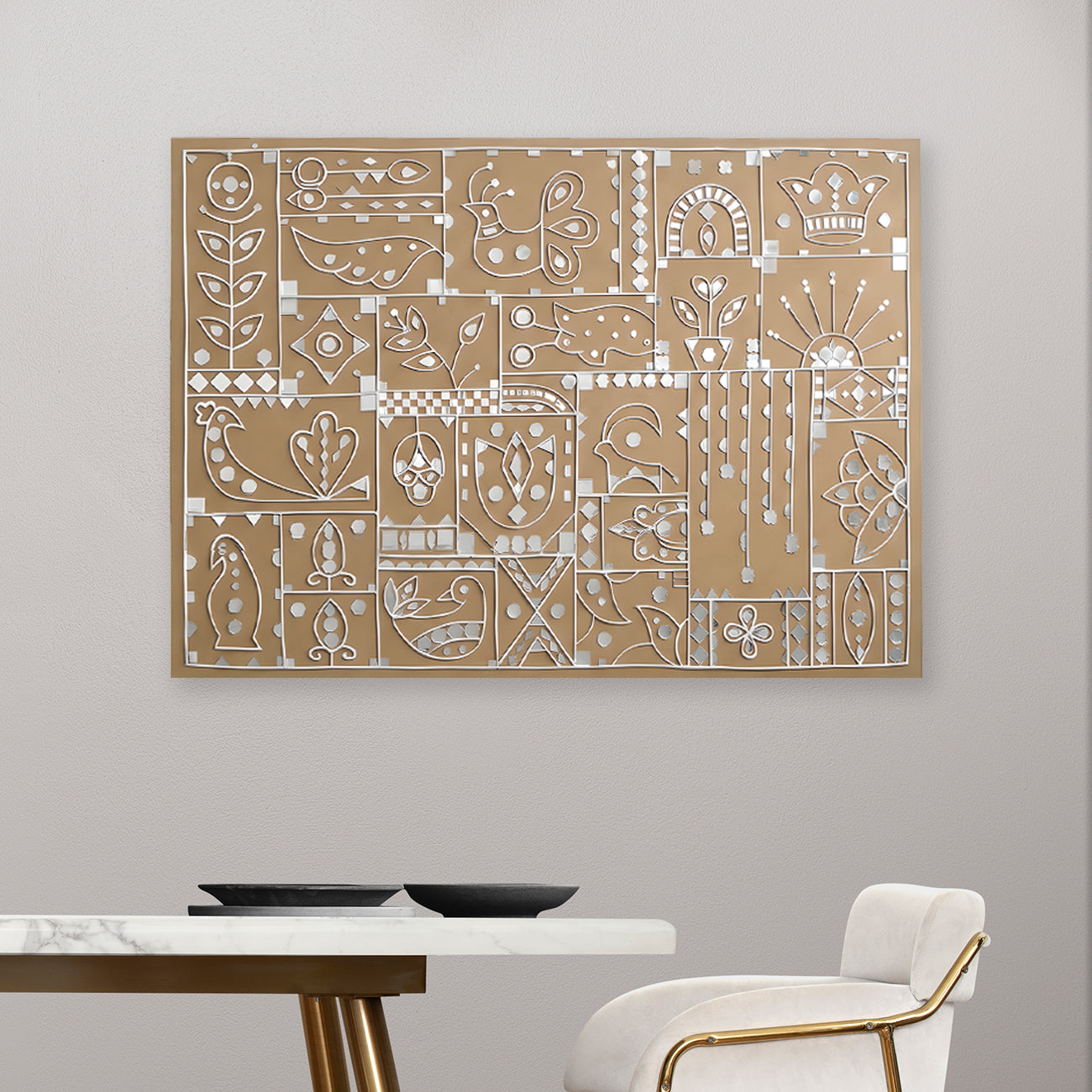 Mirrored Geometry | Hand-Sculpted Mud-Mirror Wall Decor