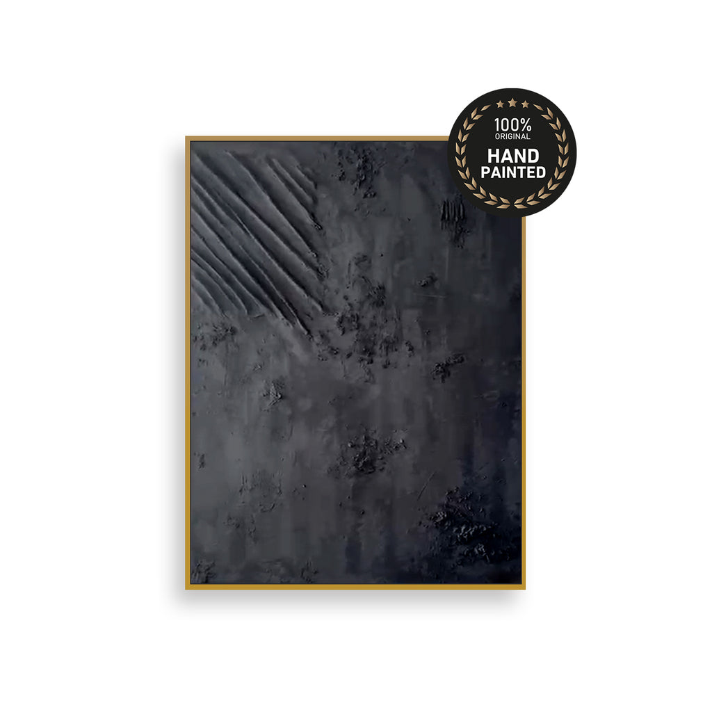 Large 75x115 cm handmade textured black abstract oil painting on canvas minimalist luxury wall art for contemporary Abu Dhabi interiors