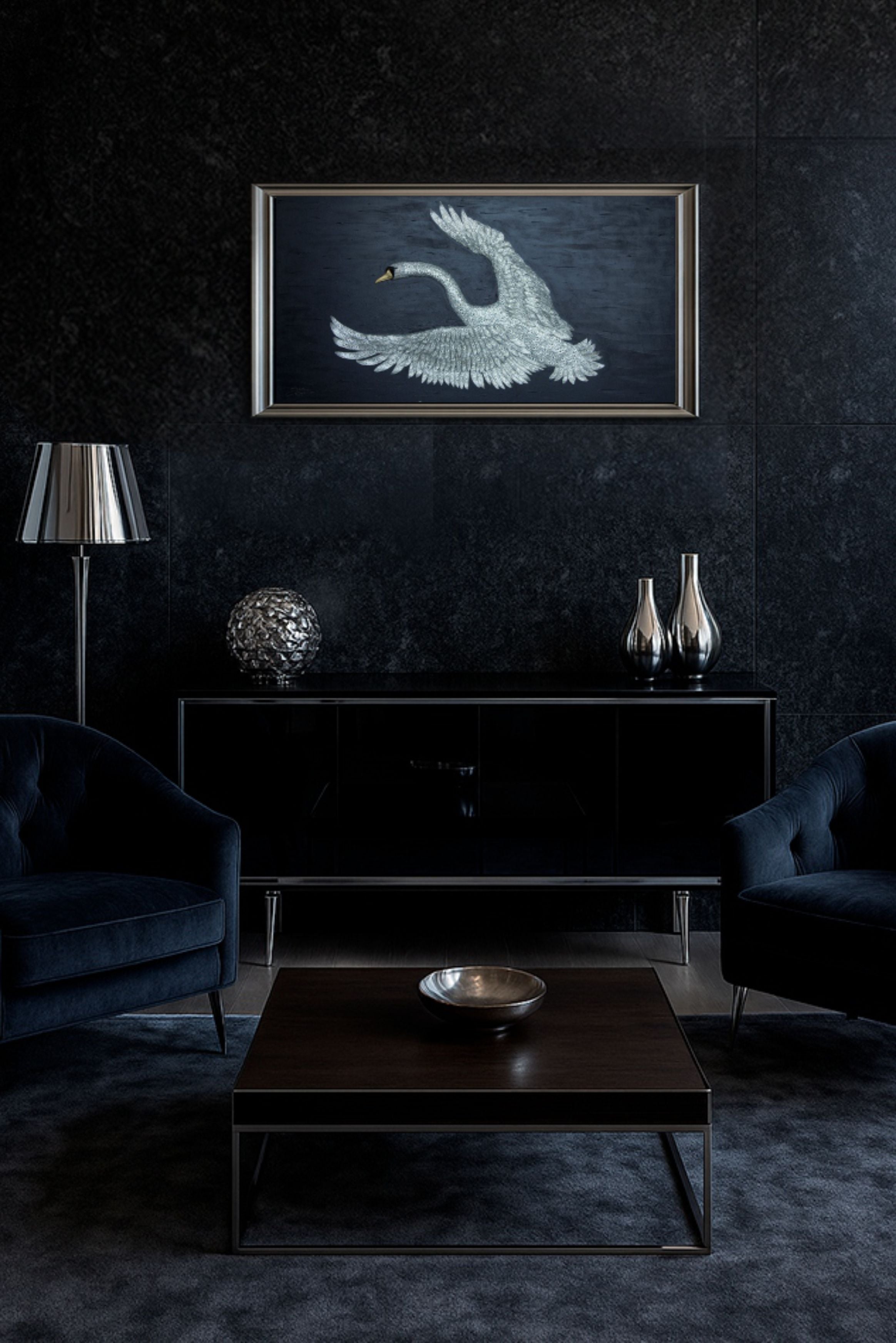 Swan | Handmade 3D Art | Jewelry painting