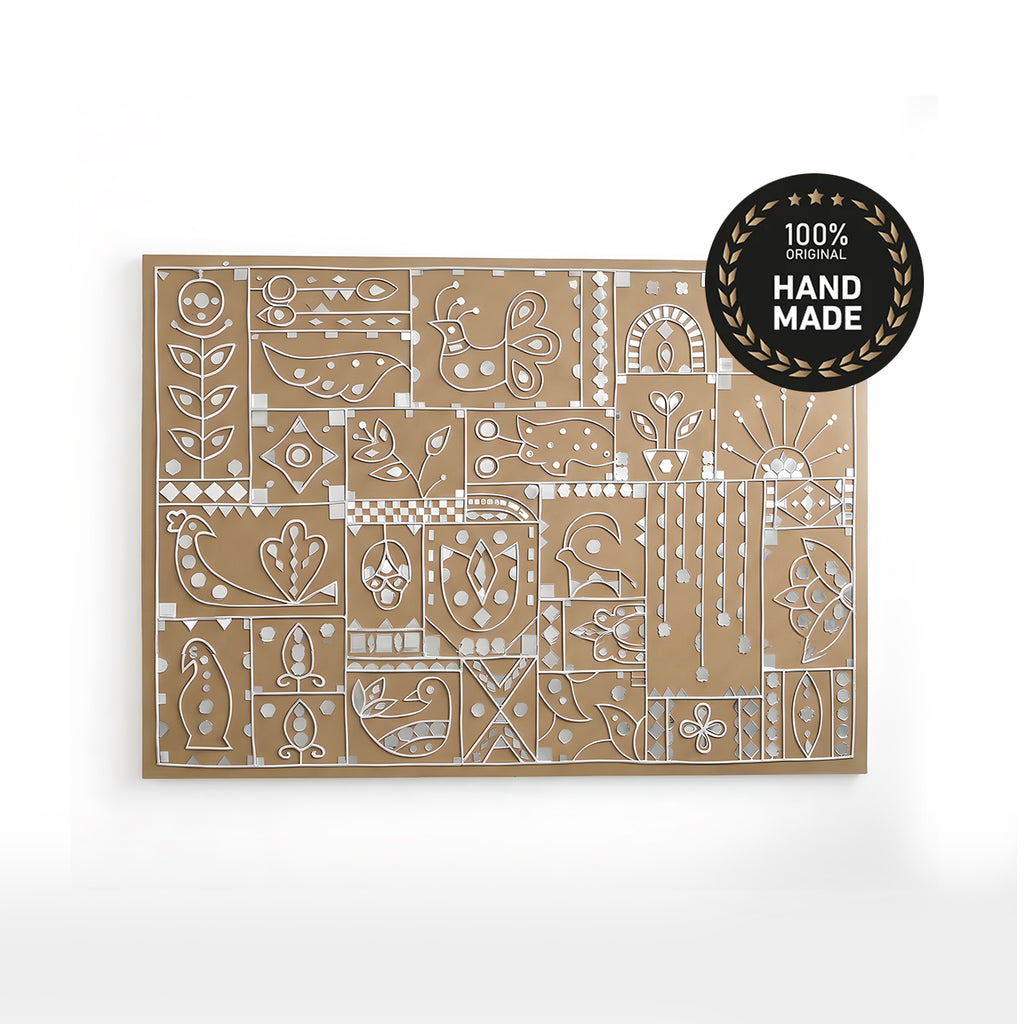 Mirrored Geometry | Hand-Sculpted Mud-Mirror Wall Decor