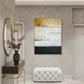 The Valleys of Life original white, black and gold abstract painting, 80x120 cm