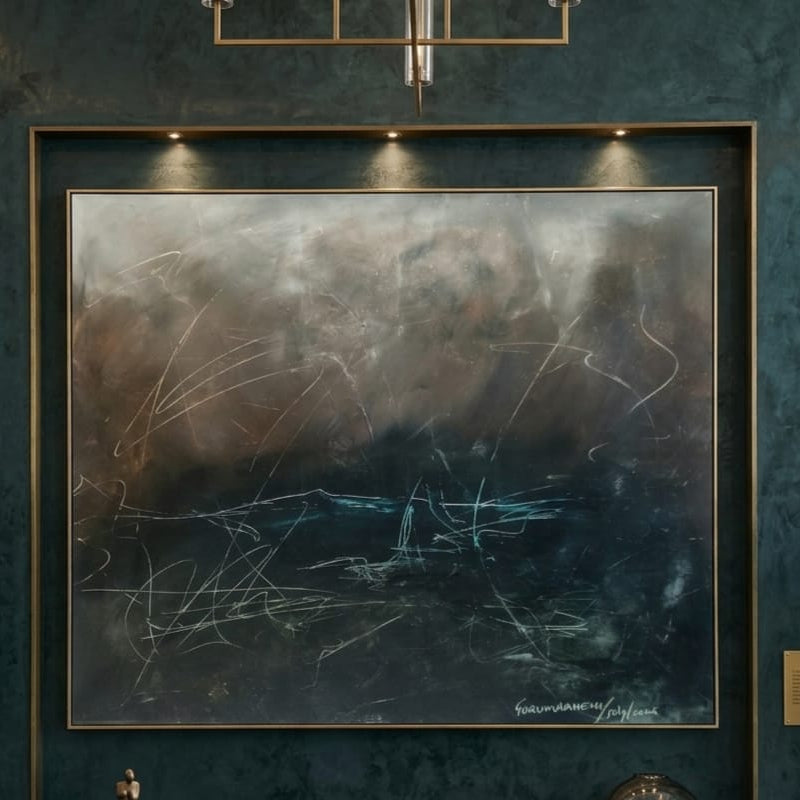 Original abstract wall art styled in a modern living room interior