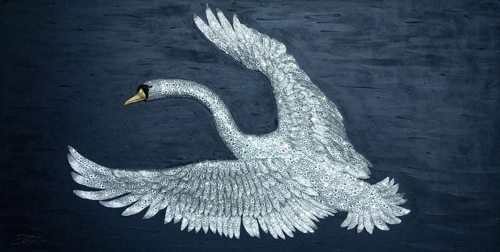 Swan | Handmade 3D Art | Jewelry painting