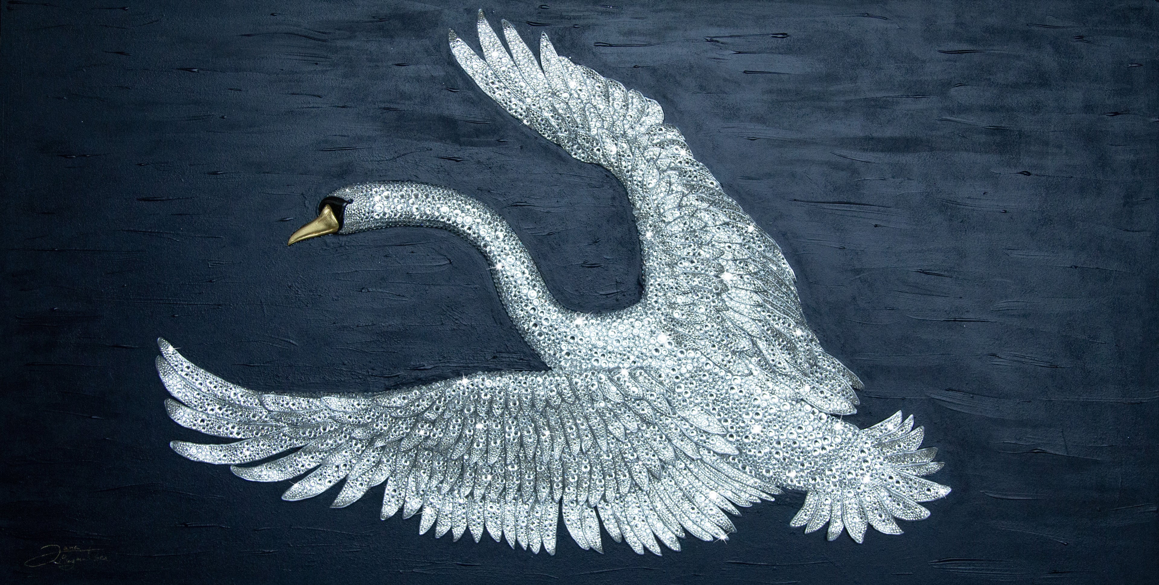 Swan | Handmade 3D Art | Jewelry painting