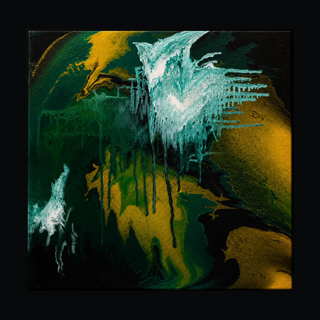 Handmade original green and gold textured wall art 80x80cm in UAE luxury villa