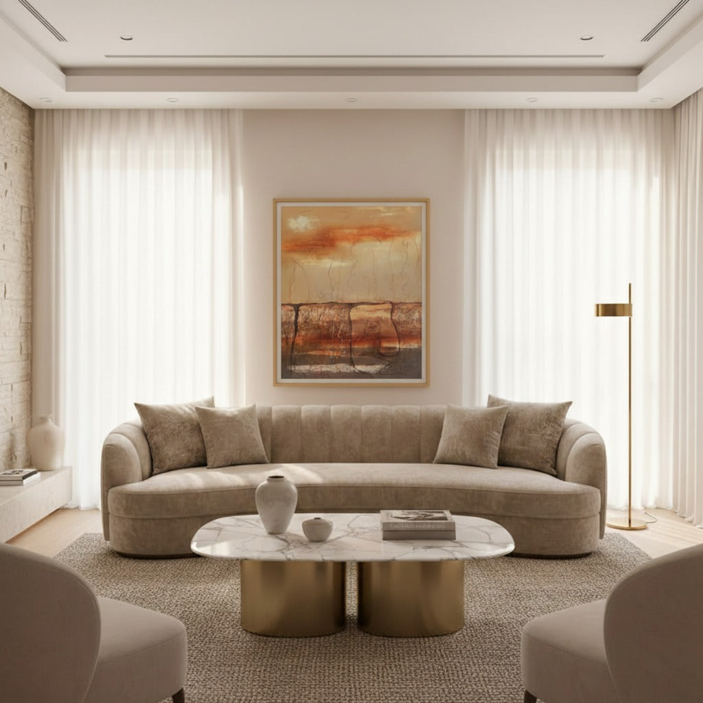 Earth tone textured abstract canvas painting for minimalist organic interiors premium handmade wall art for contemporary United Arab Emirates villas