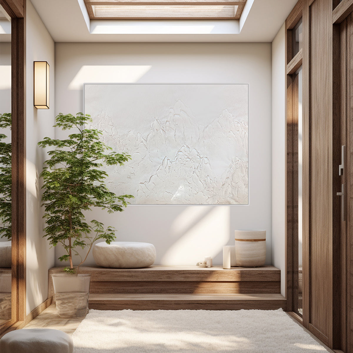 Handmade 3D textured art 'Whispers of Stillness' by Artecasso Dubai, creating a serene sanctuary in UAE homes.