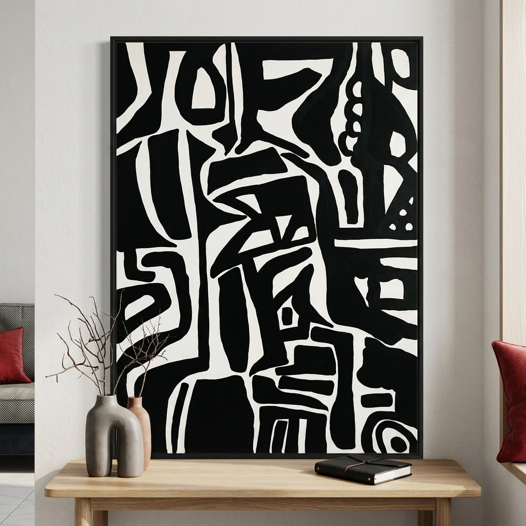 Ink Maze | Handmade Abstract Painting Black