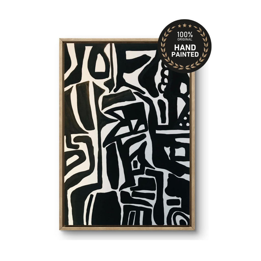 Handmade black and white abstract canvas painting, original wall art Dubai