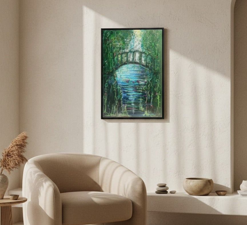 Calming green landscape abstract wall art for minimalist and biophilic interior design spaces in UAE