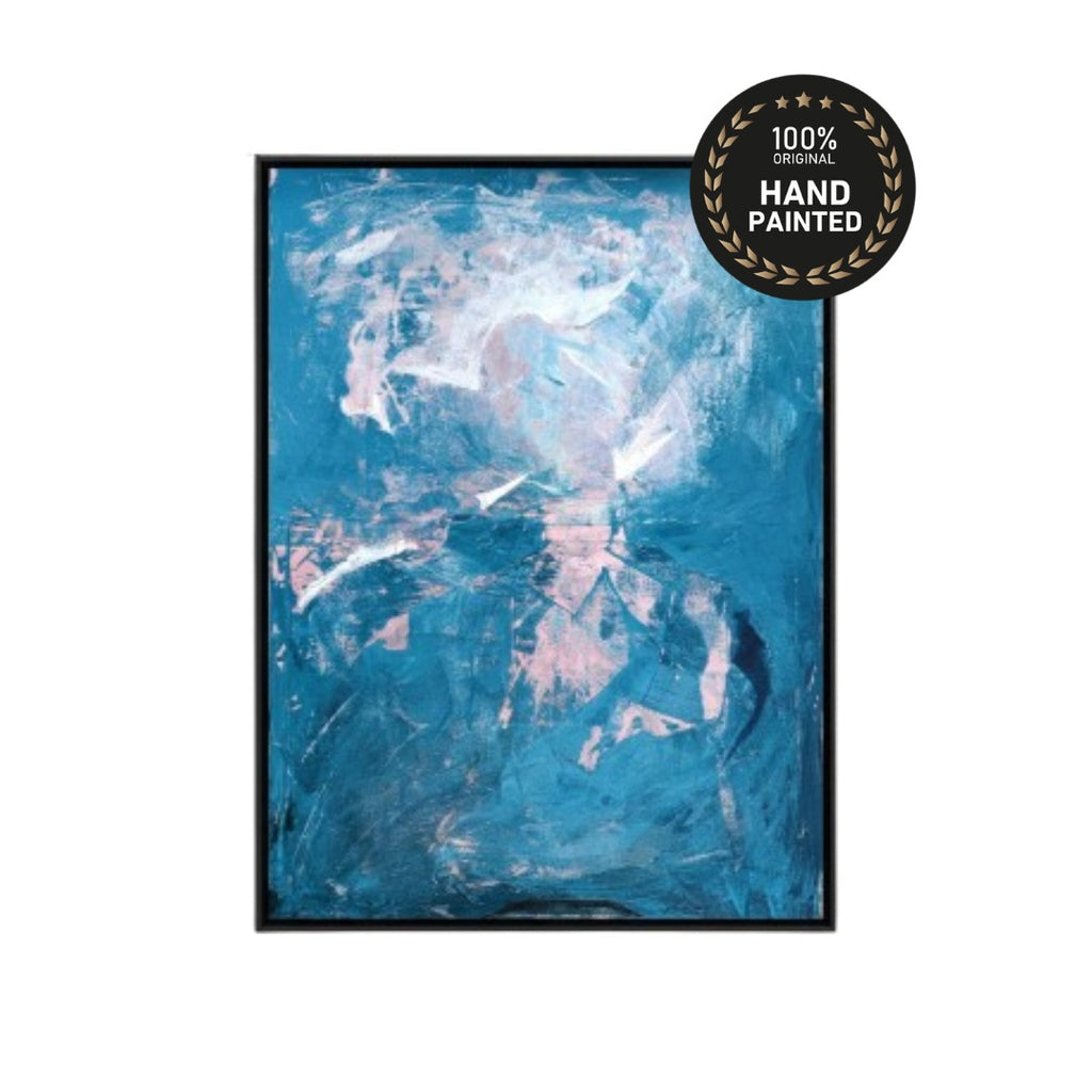 Serene blue crystal texture abstract wall art that creates a peaceful, reflective atmosphere in modern homes.