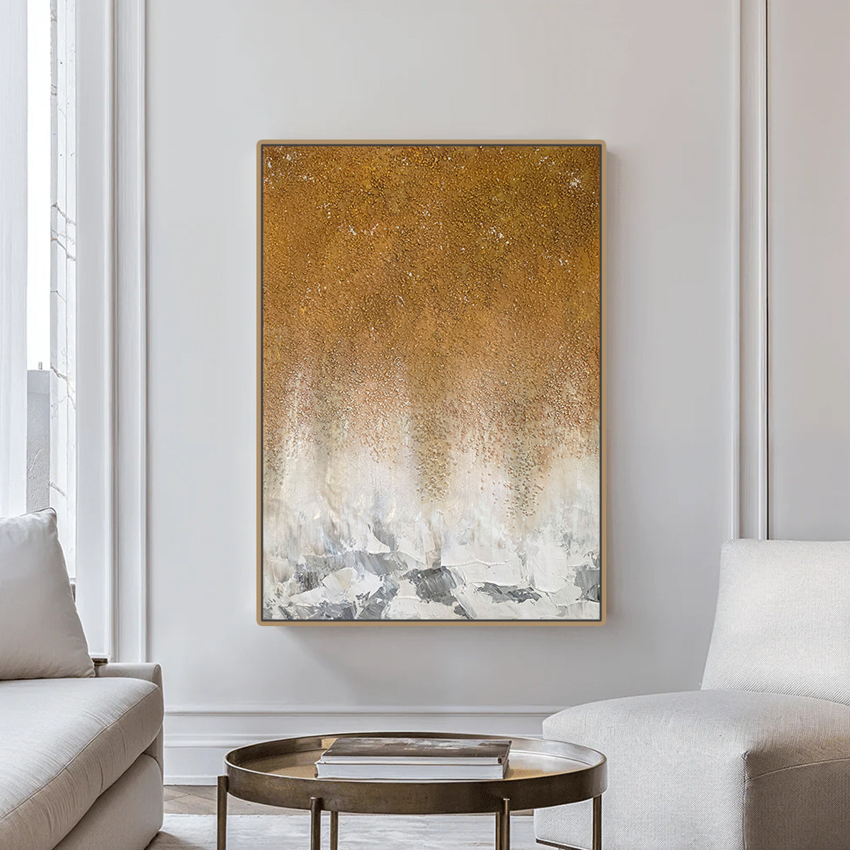Embers of Light handmade textured abstract painting in warm ochre and earthy tones — original oil on canvas wall art that brings grounding warmth and quiet luxury to modern interiors by Artecasso UAE