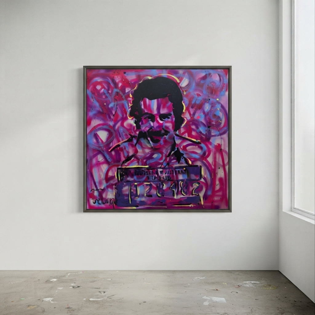 Escobar Mugshot original handmade pop art painting in oil on canvas
