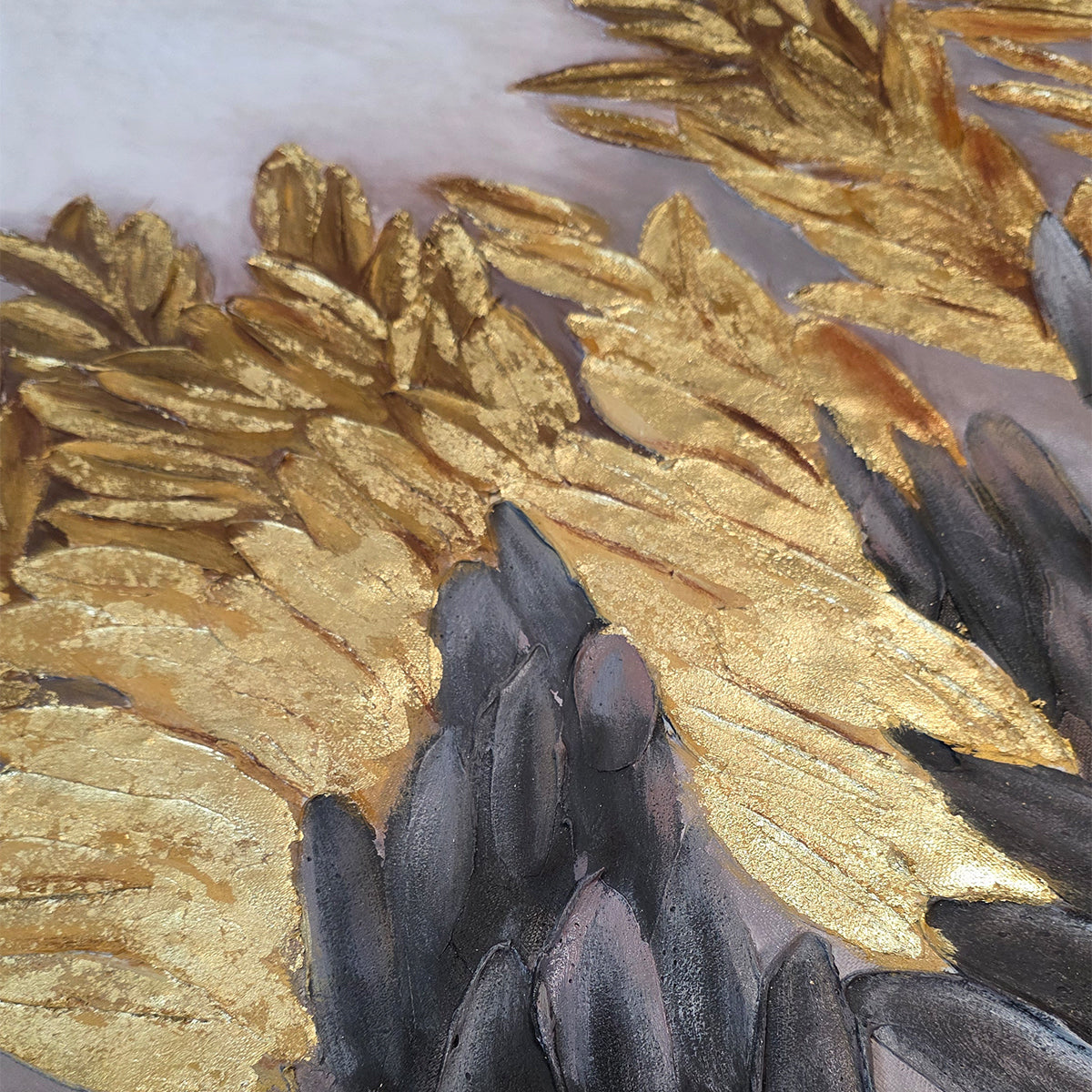 Gilded Descent black and gold textured painting in a contemporary interior — handmade gold leaf abstract wall art for spaces that need drama, resilience and refined luxury