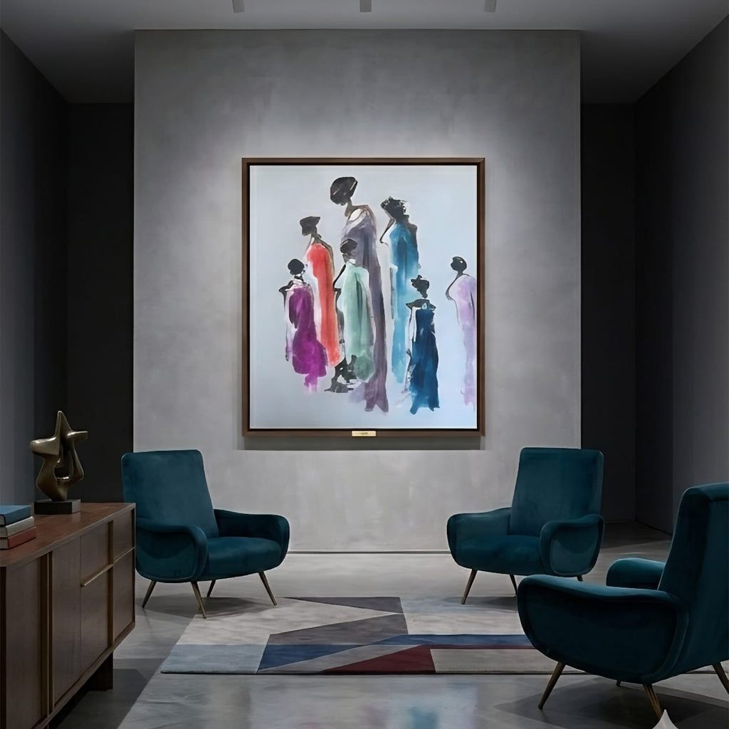 Grace in Motion — full view of handmade acrylic and pastel abstract canvas with fluid line work andlayered texture, original wall art Dubai by Artecasso