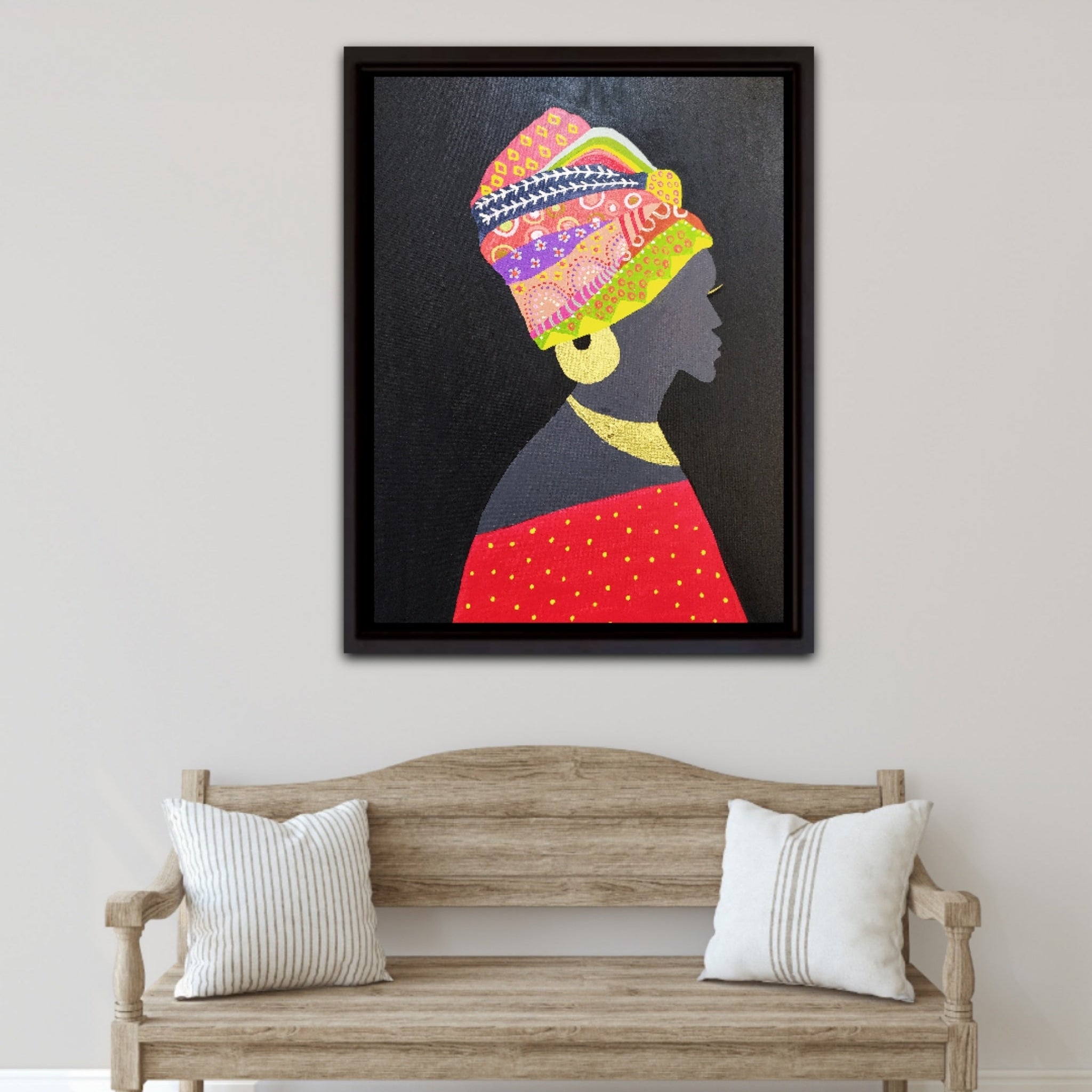 Original African-inspired mixed media painting with earth-tone palette, Artecasso Power collection