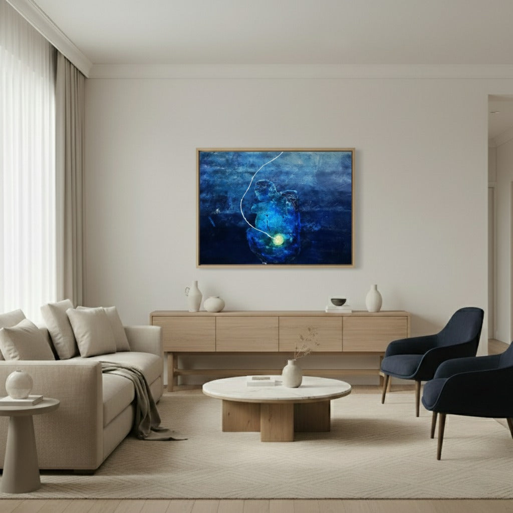 Handmade textured abstract canvas painting Birth of Light, luminous neutral wall art for modern minimalist living room décor in United Arab Emirates homes