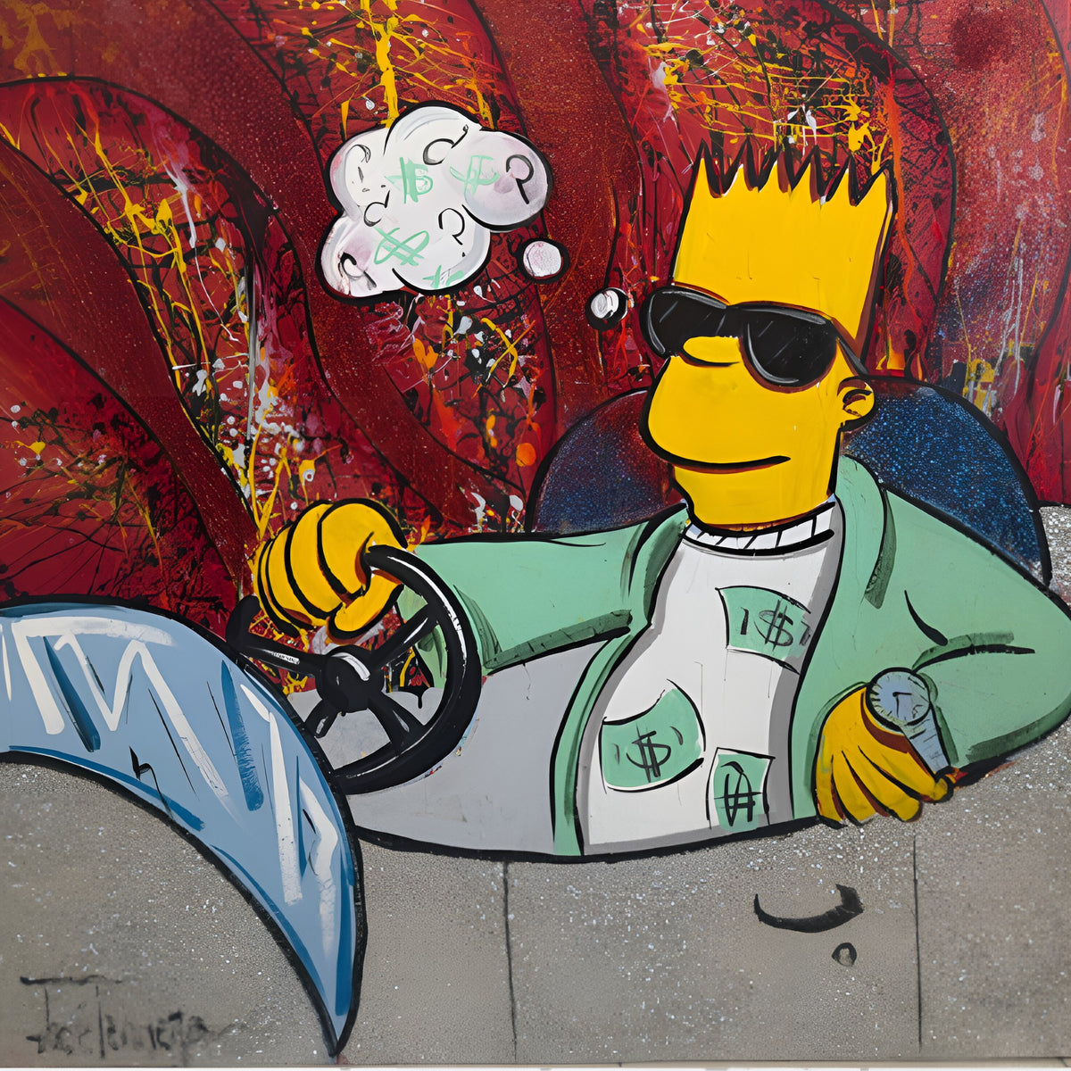Handmade oil on canvas pop art painting, 44x44 inch, expressive brushwork and bold contouring, original luxury painting Dubai