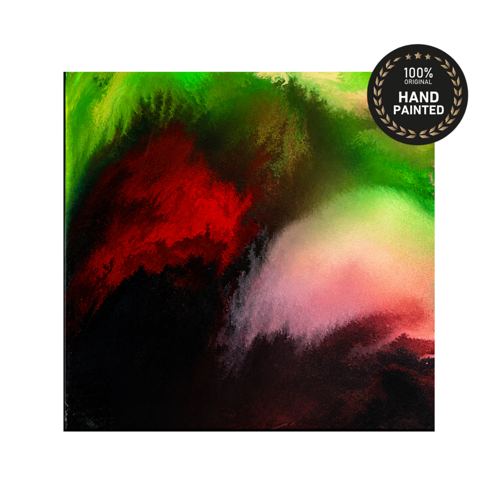 Jade Ember | Green and Crimson Abstract Canvas Art