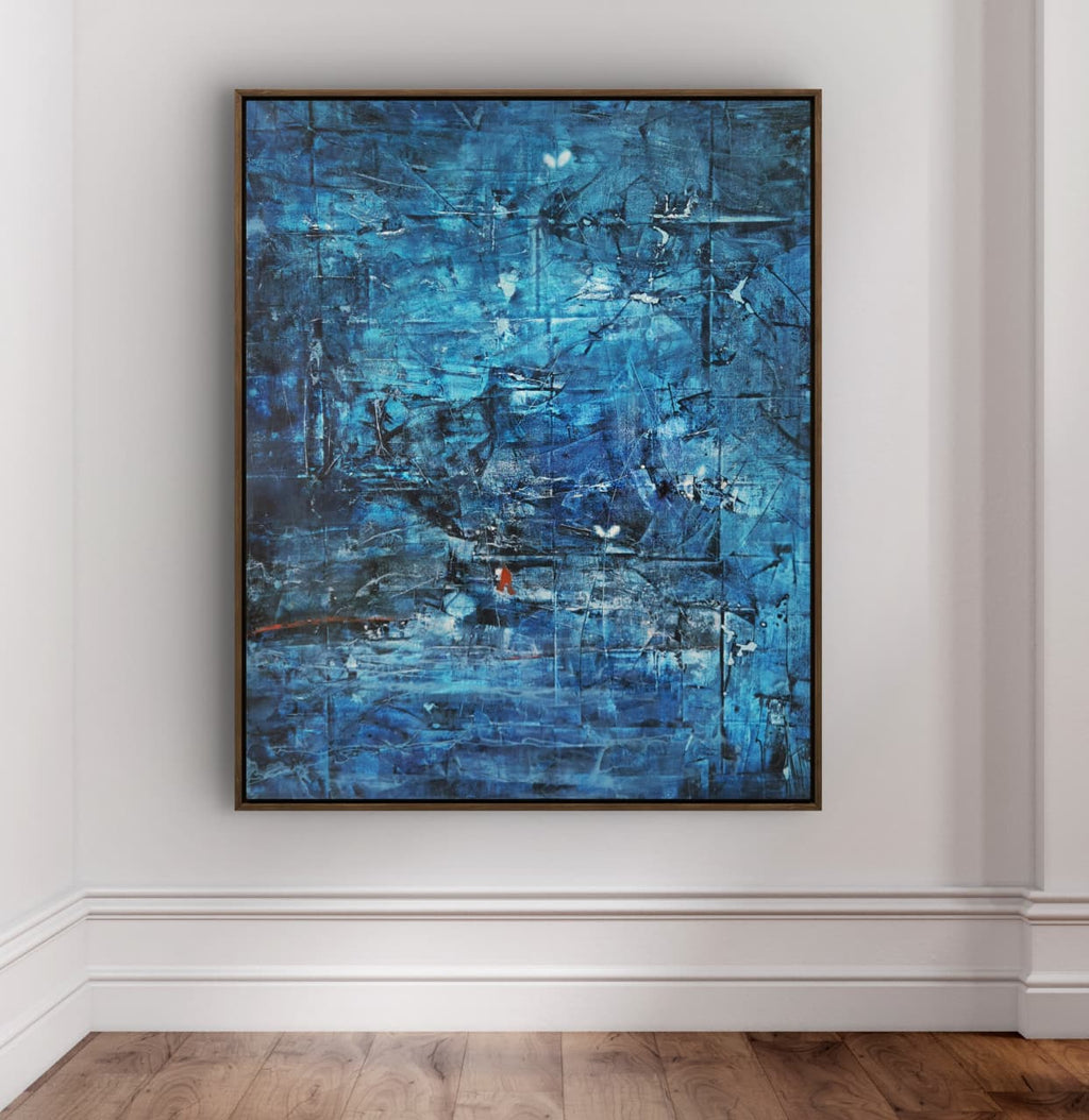 Large abstract artwork in Dubai displayed in a luxury UAE villa interior