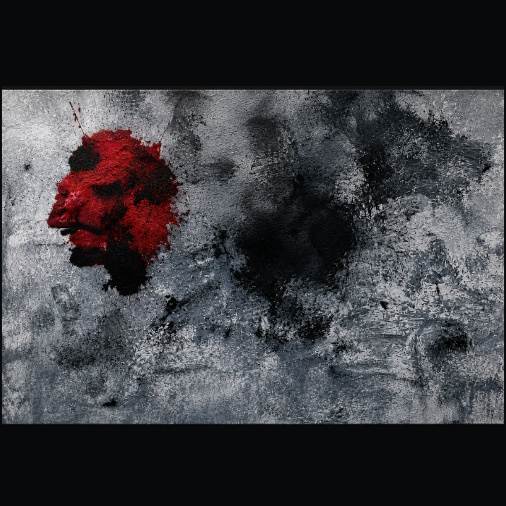 Large textured abstract canvas art with red face silhouette for spacious living room