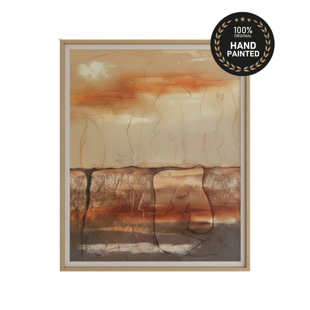 Premium handmade earthy abstract painting with textured surface for warm minimalist living room wall décor in United Arab Emirates interiors