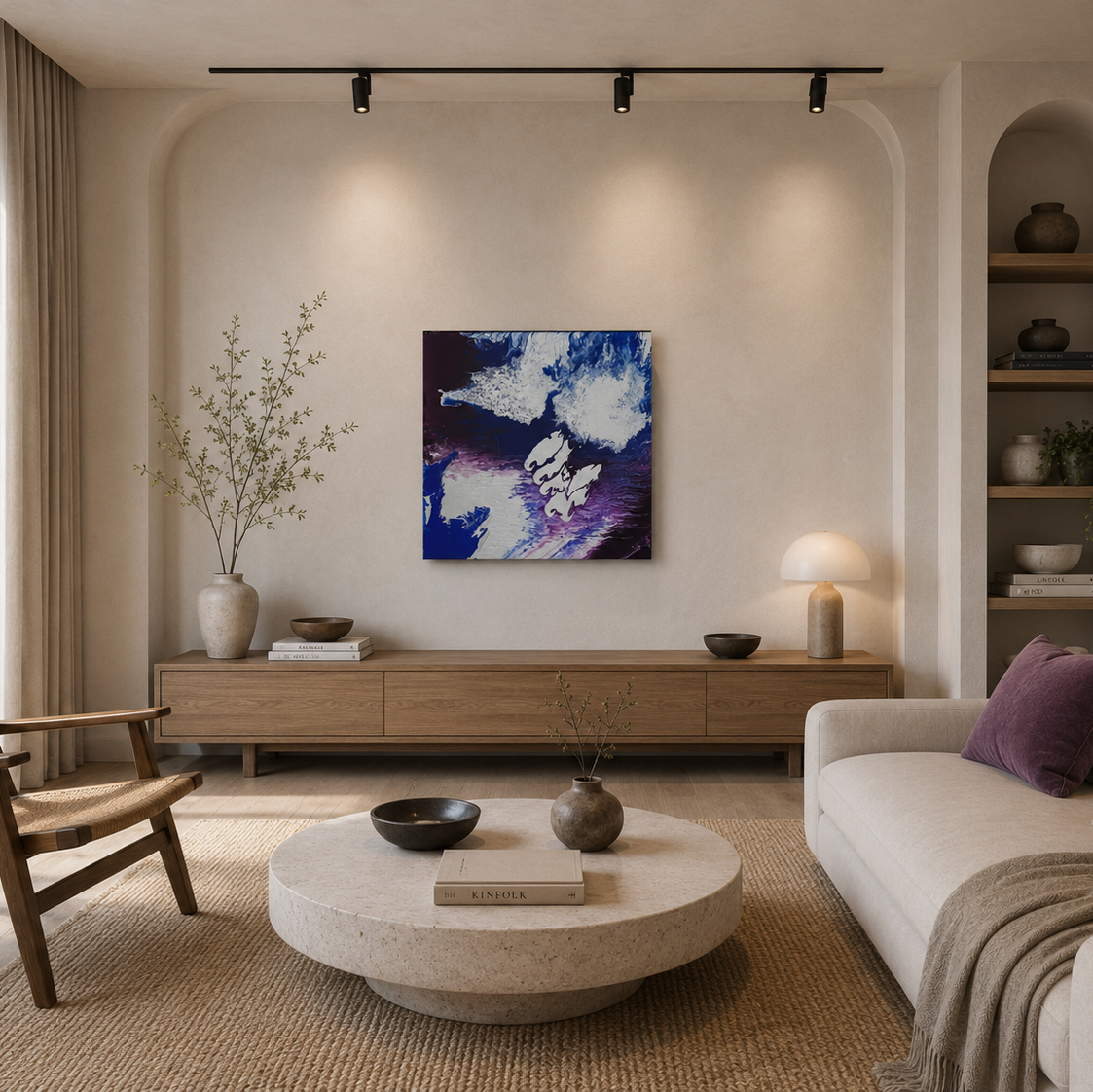 Nebula Drift original handmade cosmic abstract acrylic canvas painting with deep blue and violet tones by Artecasso