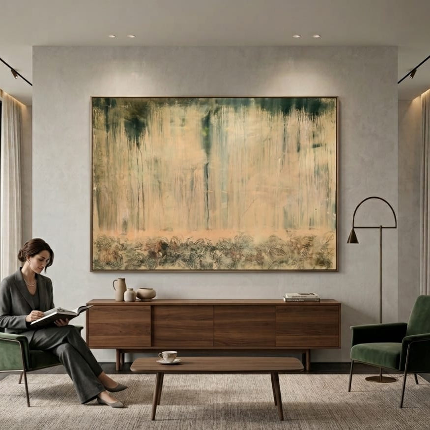 Made to order original wall art displayed in UAE villa living room, 200x150cm