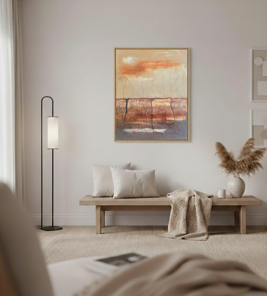 Large scribbled texture abstract wall art earthy neutral canvas painting for luxury modern interior styling in Abu Dhabi homes