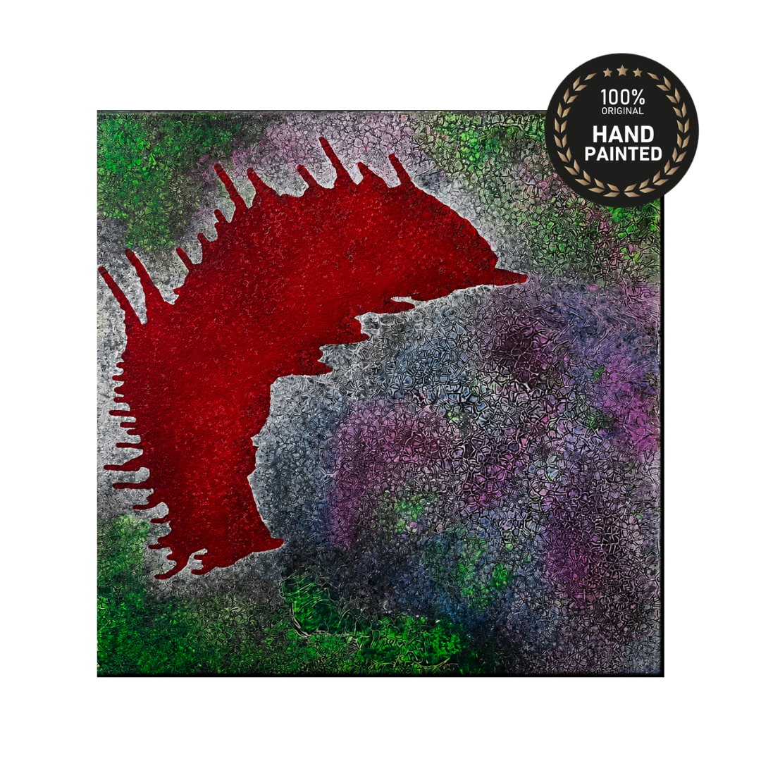 Rift of Red luxury handmade abstract wall art displayed in UAE villa interior