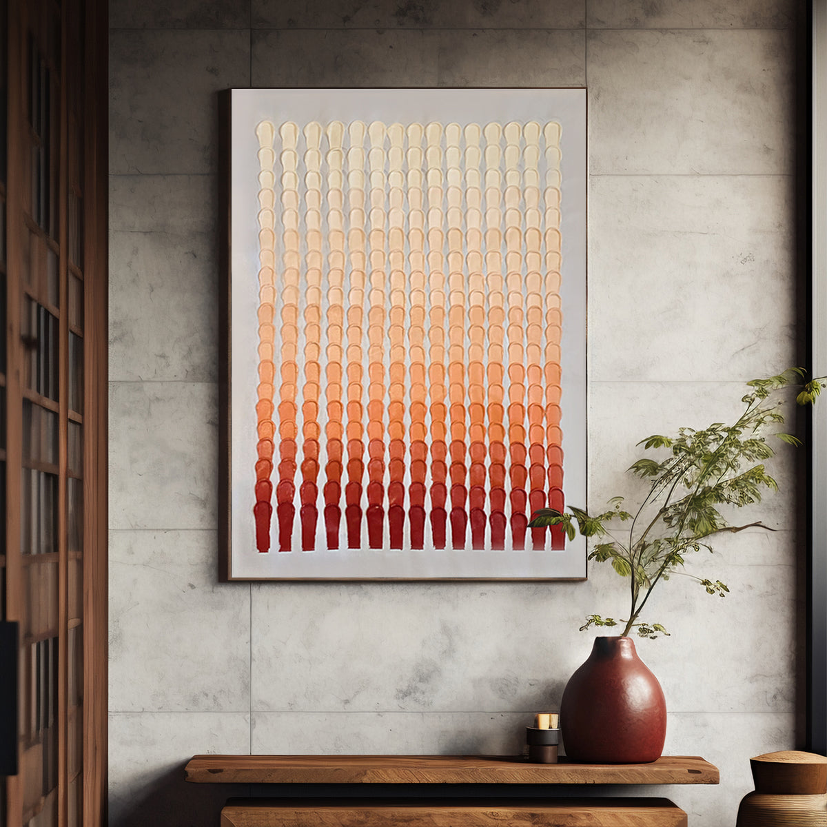 Rising Warmth handmade 3D textured abstract painting with warm red to neutral gradient — original oil on canvas wall art by Artecasso UAE