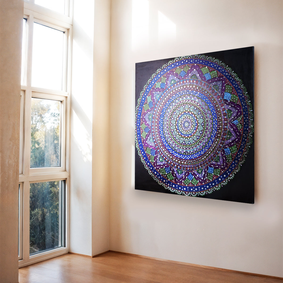 Tajalli The Reflection — 100x100 cm handmade mirror and crystal wall art, luxury statement piece for UAE homes and villas

