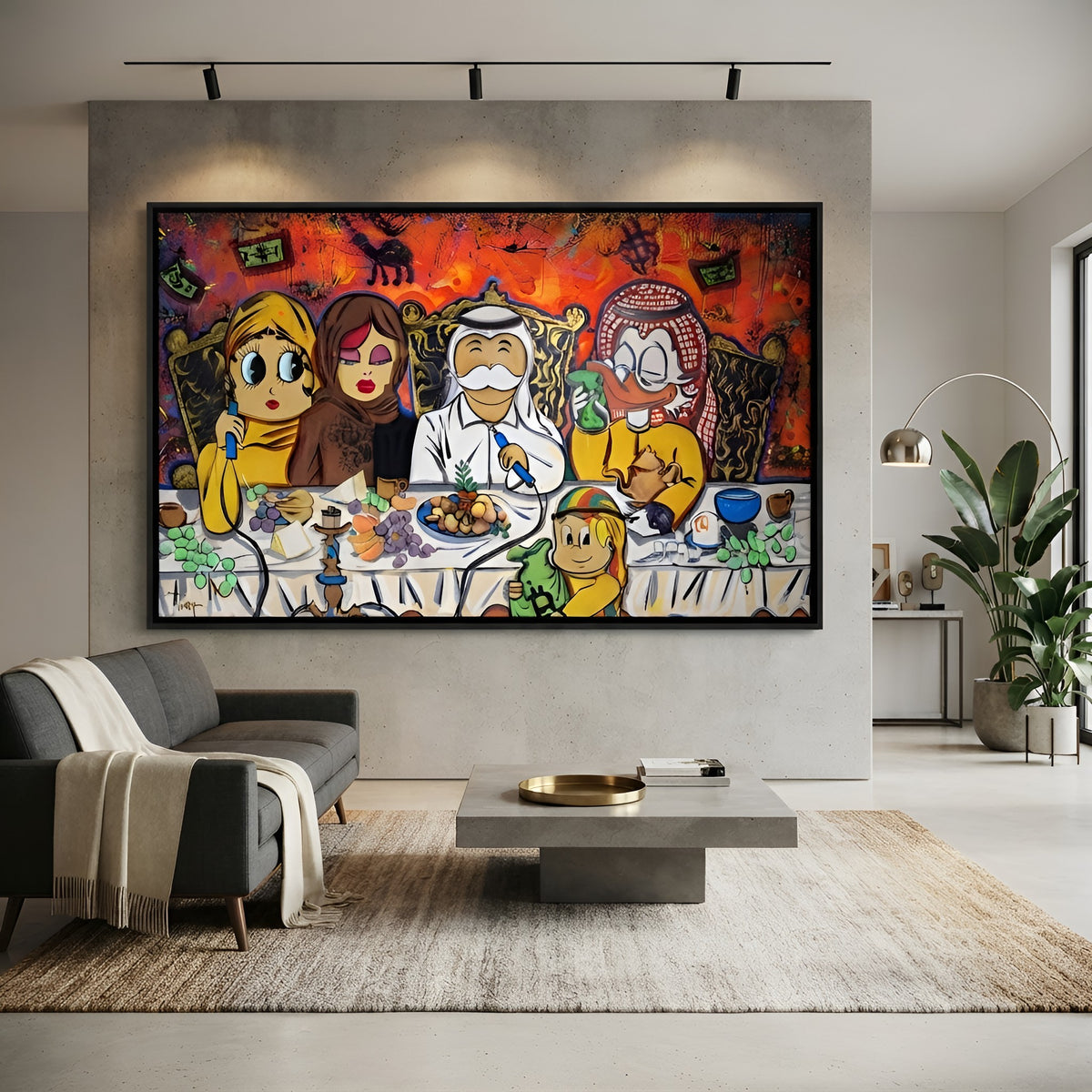 The Last Gather handmade pop art oil painting with vibrant red and orange tones