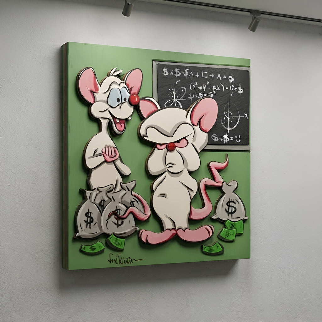 Original handmade pop art painting The Plan: Pinky in oil on canvas