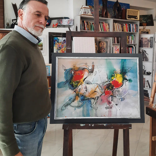Chariot of White Night – Original Abstract Acrylic Painting by Bore Minov, 70x50 cm