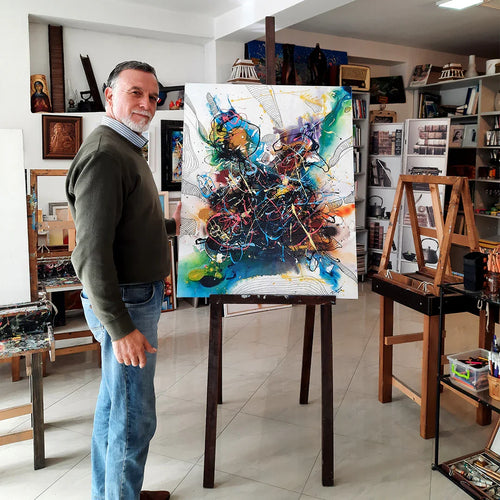Cavalry – Original Abstract Acrylic Painting by Bore Minov, 80x100 cm