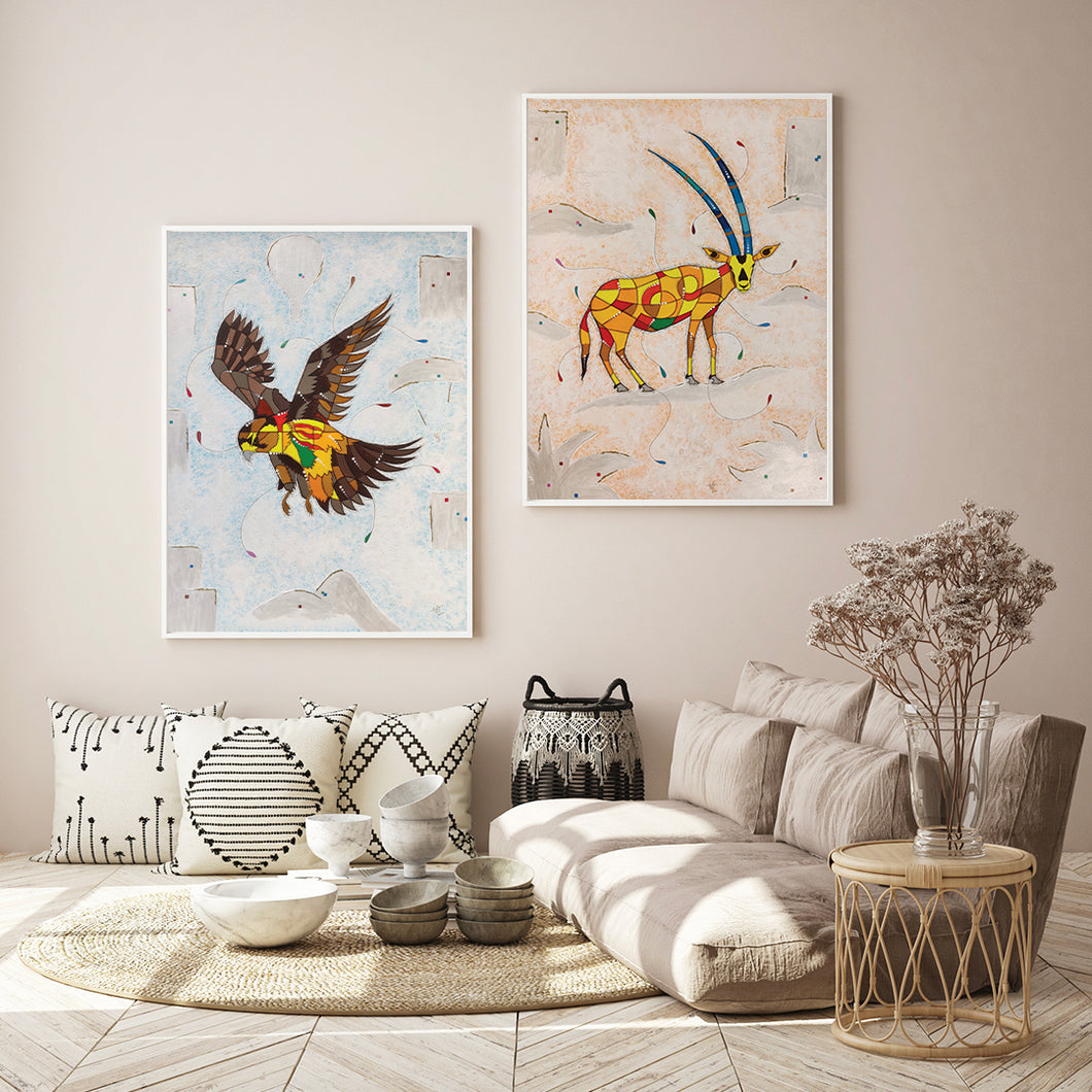 Falcon & Oryx | Handmade Canvas Painting