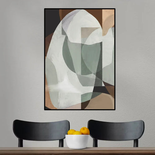 Hand-painted abstract oil painting by Artecasso displayed on a dining room wall