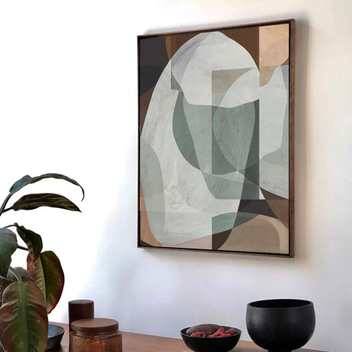 Original handmade abstract expressionist painting, 60x90 cm, hanging in a Dubai living room