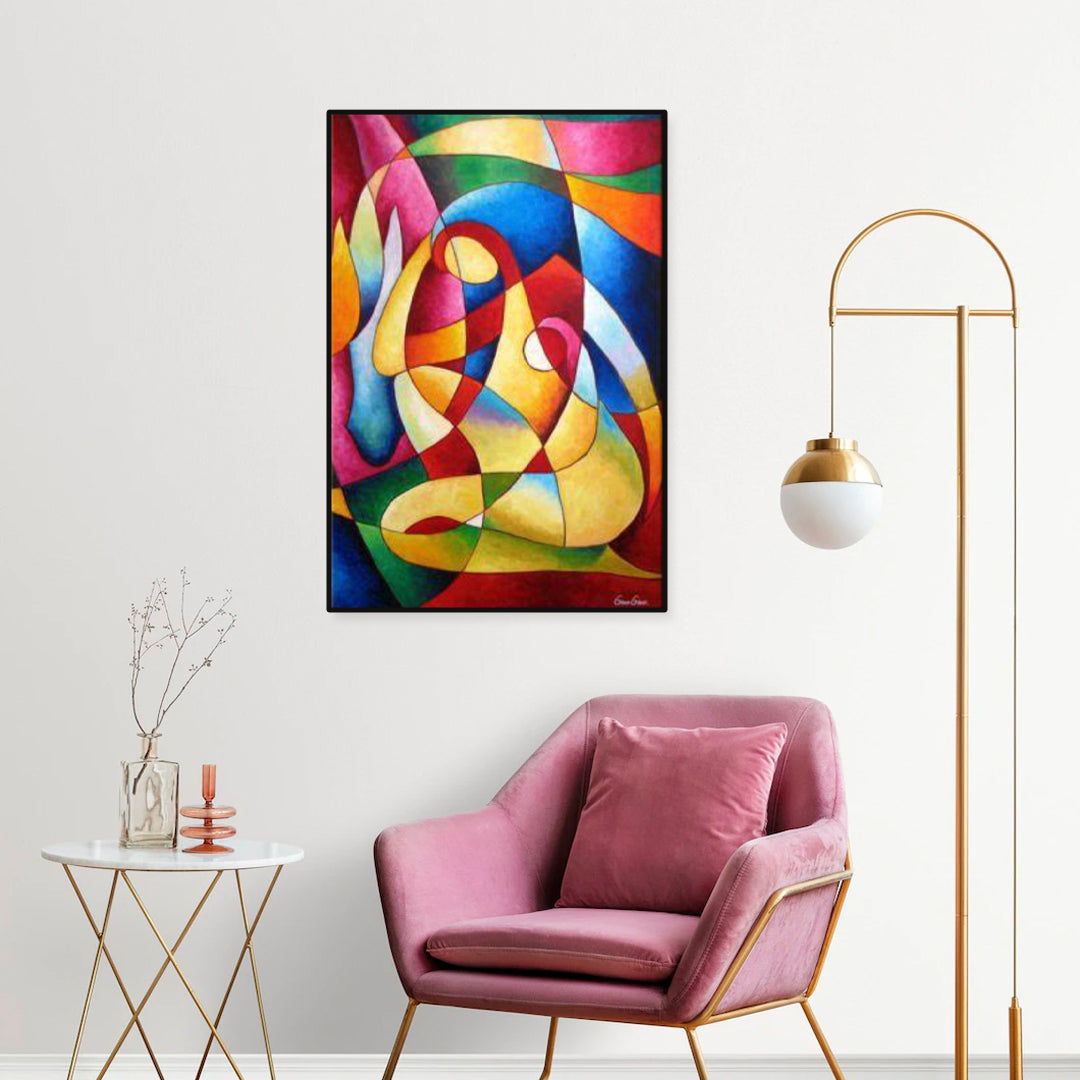 Original handmade 3D abstract expressionist painting in multicolor, oil on canvas, 80x120 cm by Ehsan Rahmati