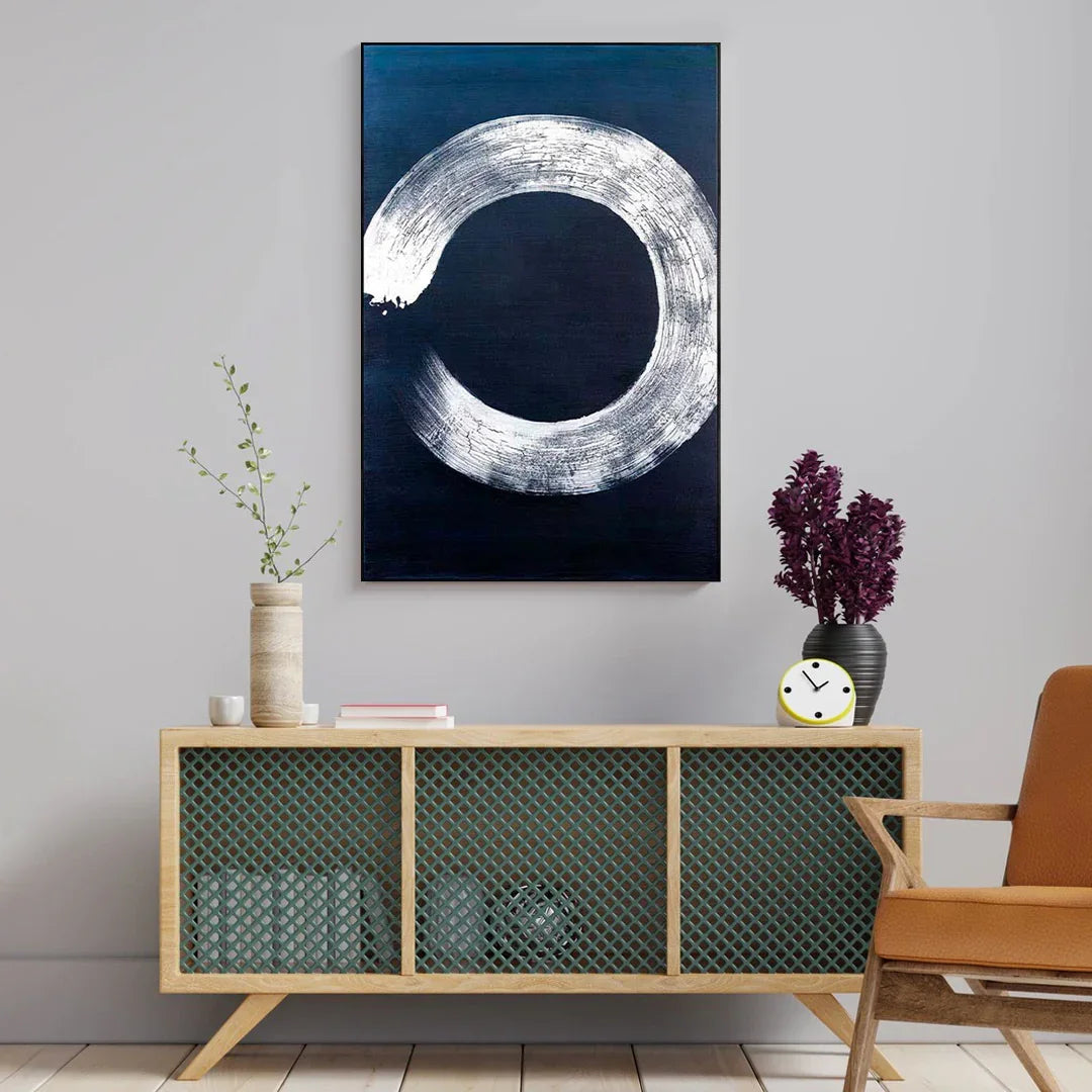 Geometric textured painting displayed in a modern interior
