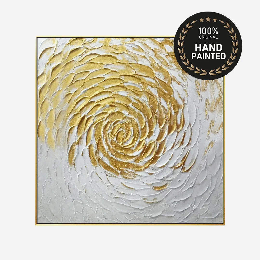 Original gold textured painting styled in an elegant luxury home interior