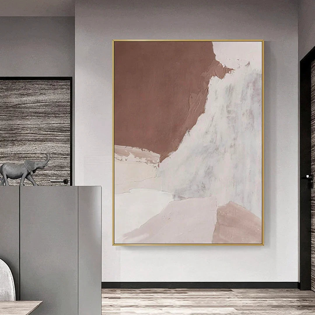 Original earth tone textured painting in beige and terracotta shades