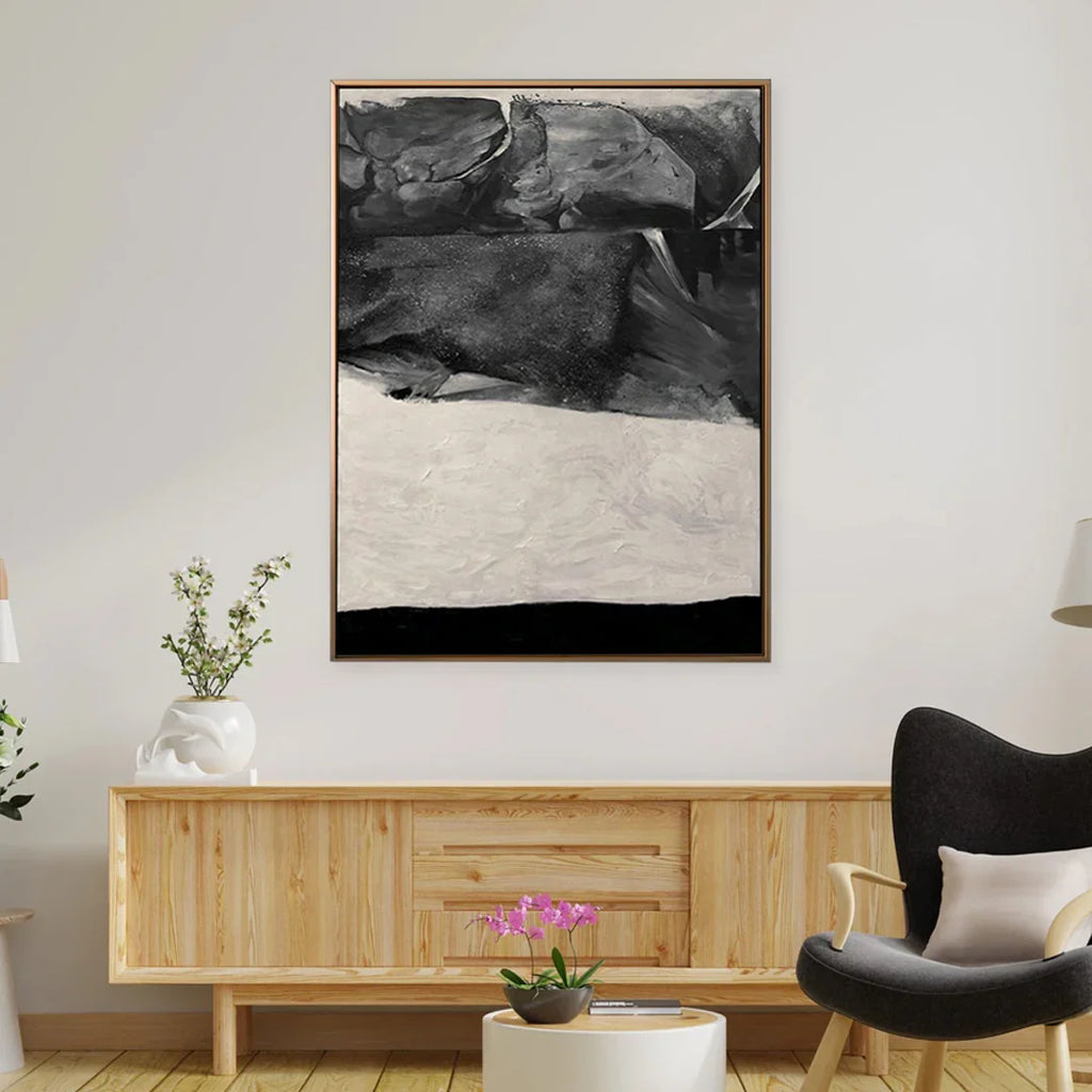 Original neutral abstract painting with softly textured canvas