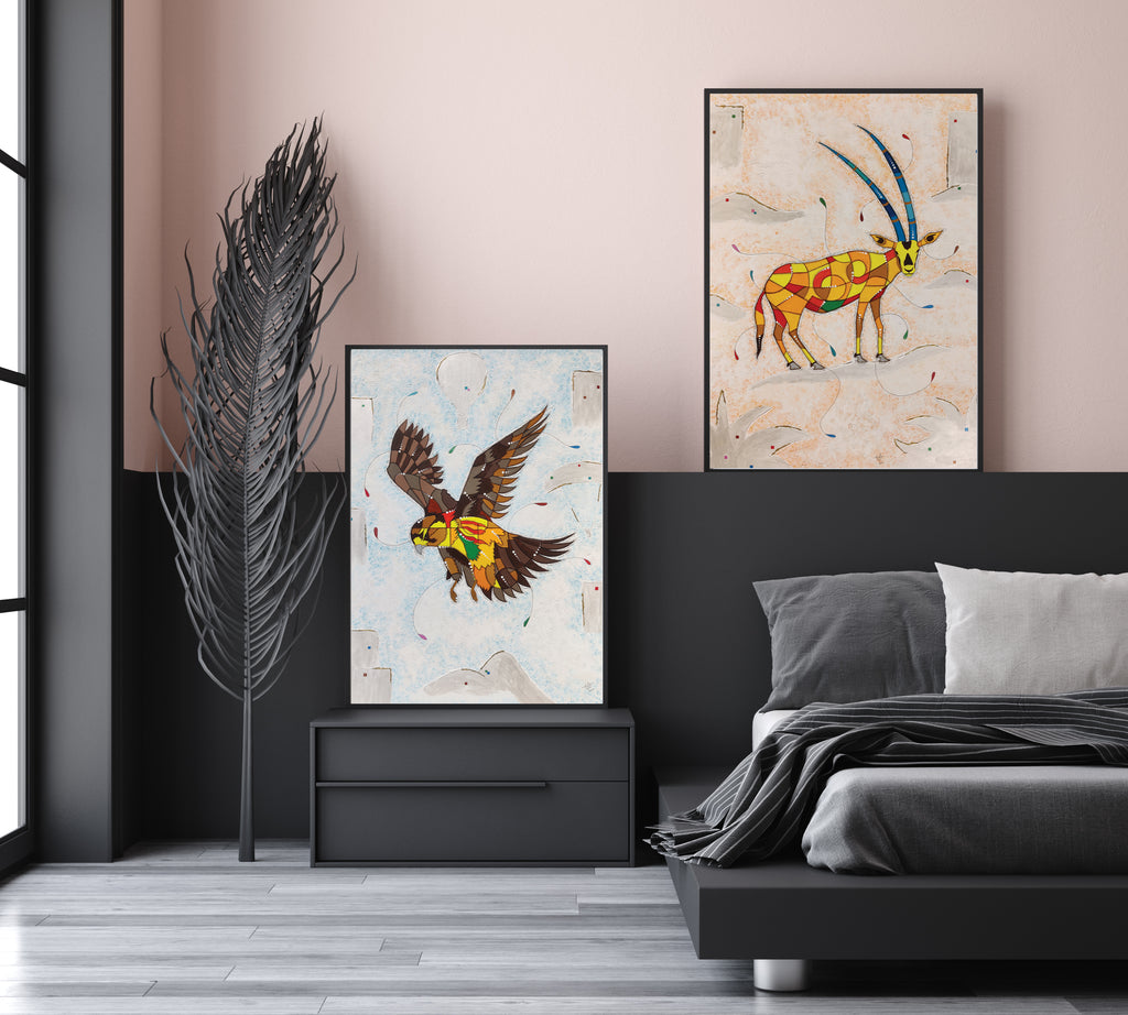 Falcon & Oryx | Handmade Canvas Painting